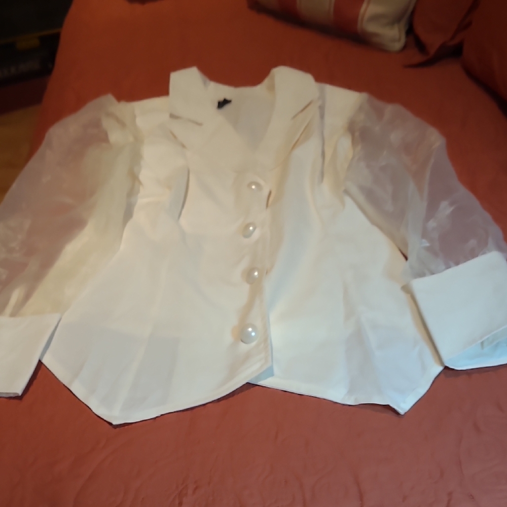 Fashion Nova Elegant Cream Colored Blazer with Sheer Sleeves